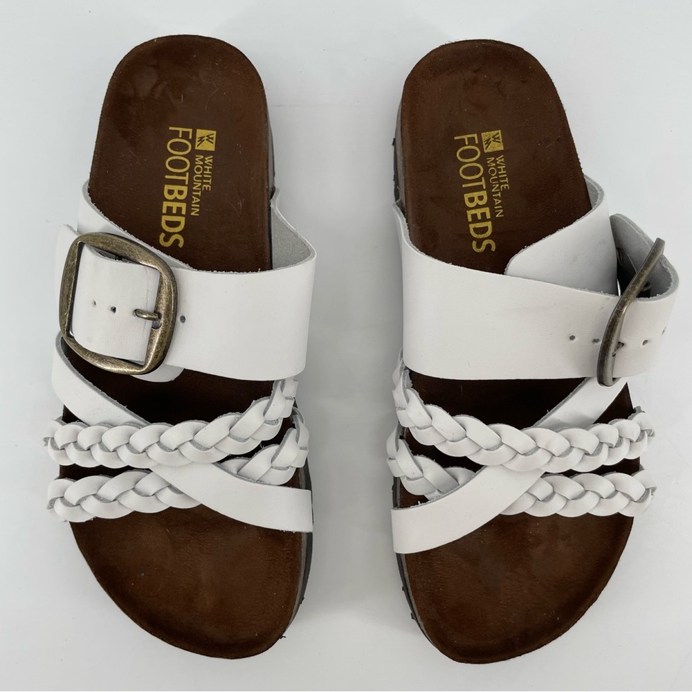 White Mountain Women’s Healing Footbed Sandals White Braided Leather 6M New - Picture 3 of 7